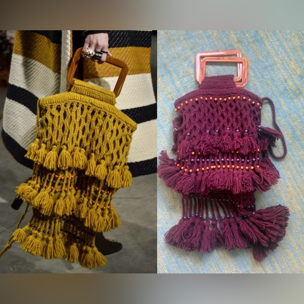 ULLA JOHNSON runway knit large fashion bag, unique, tassel